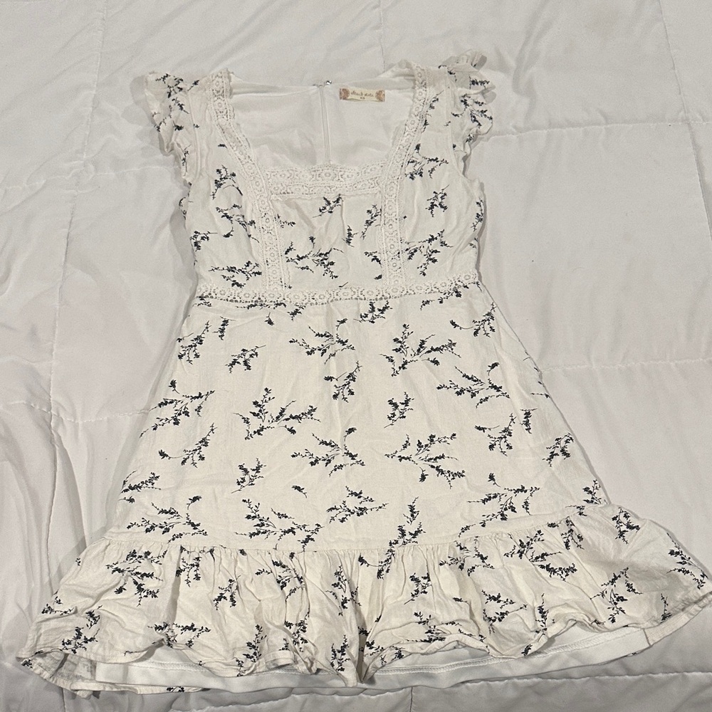 Altar'd State White Mini Dress with Navy Floral Print
